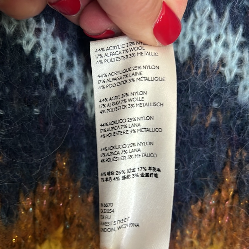 Free People Shimmering Cliffs Sweater Tunic Fair Isle Oversized Alpaca Navy Gold - Picture 6 of 6